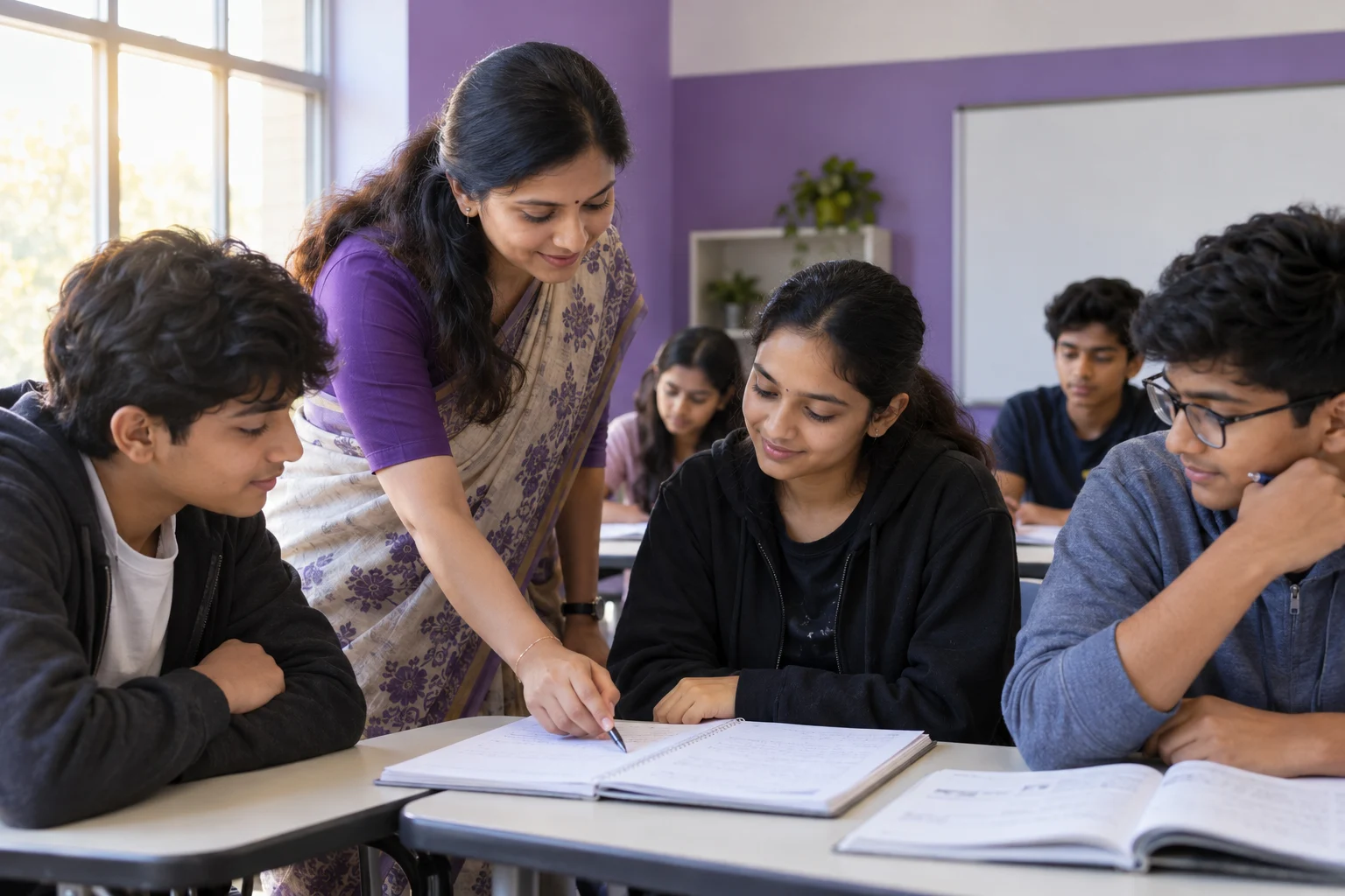 Representative image of a teacher guiding students in a classroom